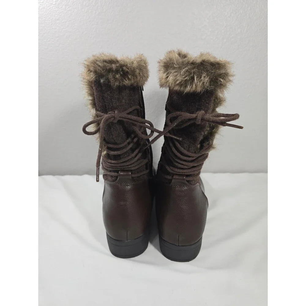 Torrid Faux Fur Trimmed Mid-Calf Boots Brown Lace up Size 12W Wide Calf